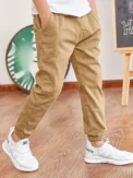 Boy's Stylish Solid Color Jogger Pants Elastic Waist Outdoor Casual Cargo Jogger Trousers - Image 5