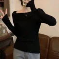 Solid Sexy Slim Off Shoulder Slash Neck Long Sleeve Knitting Sweater Women Jumpers Office Fashion New - - Image 5