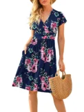 Spring/Summer New Women's Long Skirt V-neck Short Sleeve Pocket Printed Loose Dress in Europe and America - Image 4