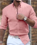 Men's Spring And Summer New Cotton Hemp New Men's Cool Long Sleeve Shirt Solid Color Loose Lapel Casual Beach Style Shirt - Image 3