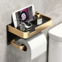 Black Gold Toilet Paper Holder Bathroom Wall Mount Multifunction WC Paper Phone Holder Shelf Towel Roll Shelf Accessories - Image 3