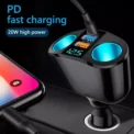 Car Cigarette Lighter 12V-24V Socket Splitter Blue Atmosphere Light PD QC3.0 2 USB Charger C Ports For Mobile Phone DVR Chargers - Image 3