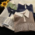 College Style Women's Sweatshirt Spring   Sports Polo Collar Jacket Versatile Trendy Summer T-shirt - Image 4