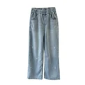 Summer Girls Middle School Fashion Loose Solid Color Small Love Jeans Casual Pants Wide Leg Pants 4-10 Years Old - - Image 5