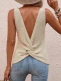Large back cut and twisted knitted sweater casual sleeveless top for women's summer sweater for women's clothing -