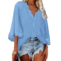 Europe and the United States spring and summer new women's shirt flared sleeve V-neck lace lace loose shirt woman - Image 6