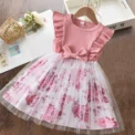 New Butterfly Mesh Flying Sleeve Dress Girls Fashion Dresses Cute Little Girls Summer Casual Wear 1-5Yrs Children's Clothes - Image 3
