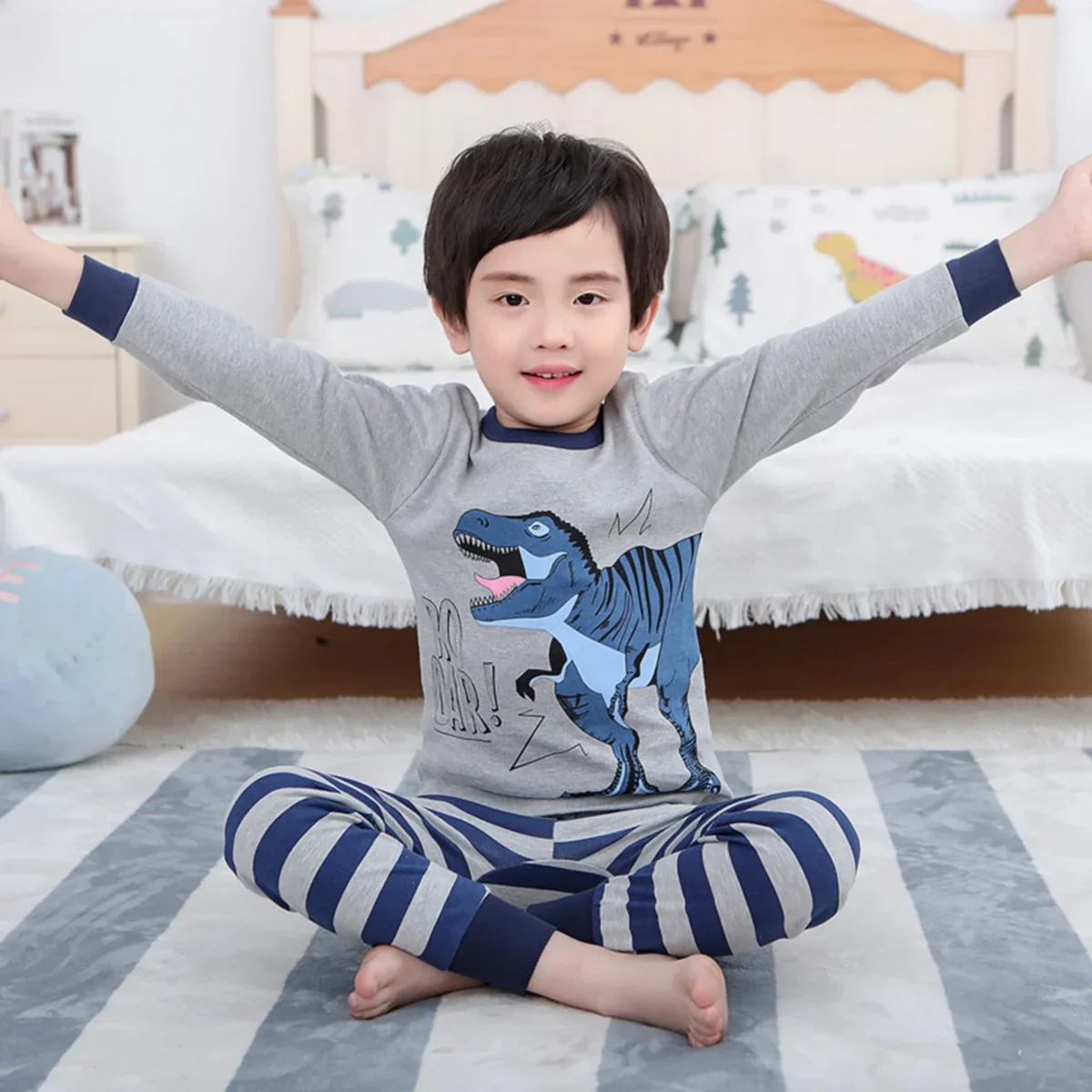 Cat Pajamas for Girls 2 to 14 Years Kids Loungewear Sets Baby Night Shirts Autumn Cotton Full Sleeve Pijamas Children Sleepwear - Image 3
