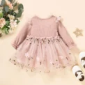 New single piece spring and autumn baby girl baby pink thin long sleeved princess flower mesh dress - Image 2
