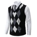 Mens Soft Sweater Vest Spring Autumn Sleeveless Knitted Pullover Husband Dad Fashion Knitted Vests Black Grey Plaid S-2XL - Image 4