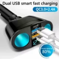 Car Cigarette Lighter 12V-24V Socket Splitter Blue Atmosphere Light PD QC3.0 2 USB Charger C Ports For Mobile Phone DVR Chargers - Image 6