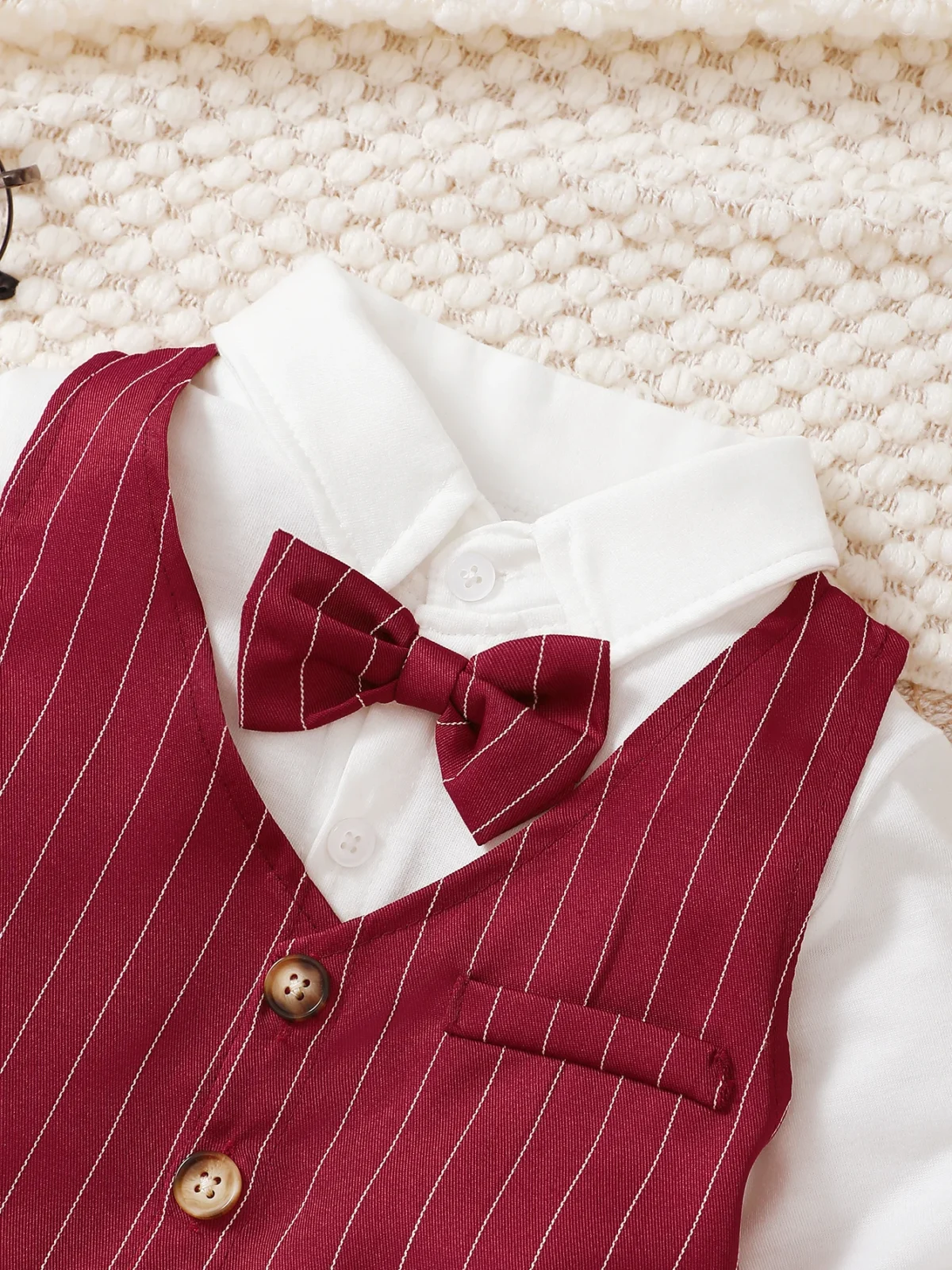 Winter Cool Boys Shirt With Bow Beret Stripe Little Gentleman Set For 0-3 Years Old Boys - Image 2