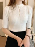 2025 Spring Autumn Korean Fashion Solid Sweater Women Short Sleeve Tops Pull Femme Casual Slim Female Pullover Knitted Clothes - - Image 6