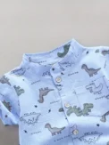 Infant and toddler summer full print small dinosaur pattern short sleeved shorts set, outdoor standing collar shirt, fashionable - - Image 3