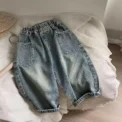 Childrens Spring and Autumn New Casual Pants for Small and Medium Sized Children Side Pocket Grinding White Boys Jeans