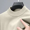 Mens Half Turtleneck Knitwear Sweater Autumn Mock Neck Sweatshirts Solid Color Pullover Streetwear Winter Warm Knitted Sweater - Image 2