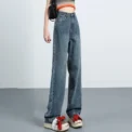 Women Retro Blue Black High Waist Wide Leg Jeans Lady  Style Straight Leg Denim Pants Fashion Streetwear Daily Trousers - Image 3
