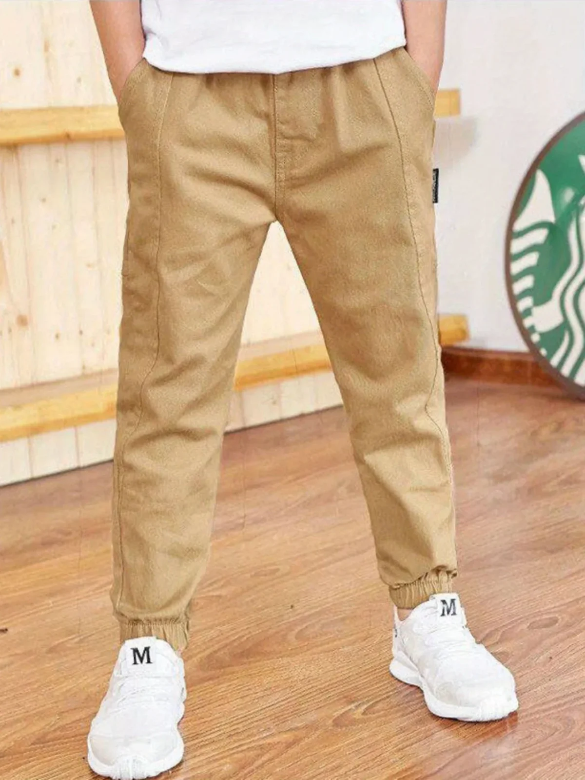 Boy's Stylish Solid Color Jogger Pants Elastic Waist Outdoor Casual Cargo Jogger Trousers - Image 2