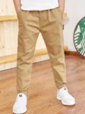 Boy's Stylish Solid Color Jogger Pants Elastic Waist Outdoor Casual Cargo Jogger Trousers - Image 2