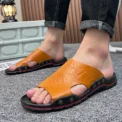 YRZL Men's Slippers Fashionable Sandals Home Shoes Non-slip Flats Slides Sandal for Men Leather Slipper Male Indoor Flip Flops - Image 2