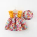 New Summer Girls Little Flying Sleeve Dress Small Floral Hollow Bow After Dew Baby Dress + Hat (0-3 Years Old Girls) - Image 2