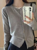 Solid Color Knitted for Women Cardigan Korean Single Breasted Long Sleeve Jumper Woman Round Neck All Match Cardigans Outwear -