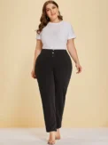 Autumn and winter new women's plus size knitted fabric casual models slit design straight trousers - Image 6