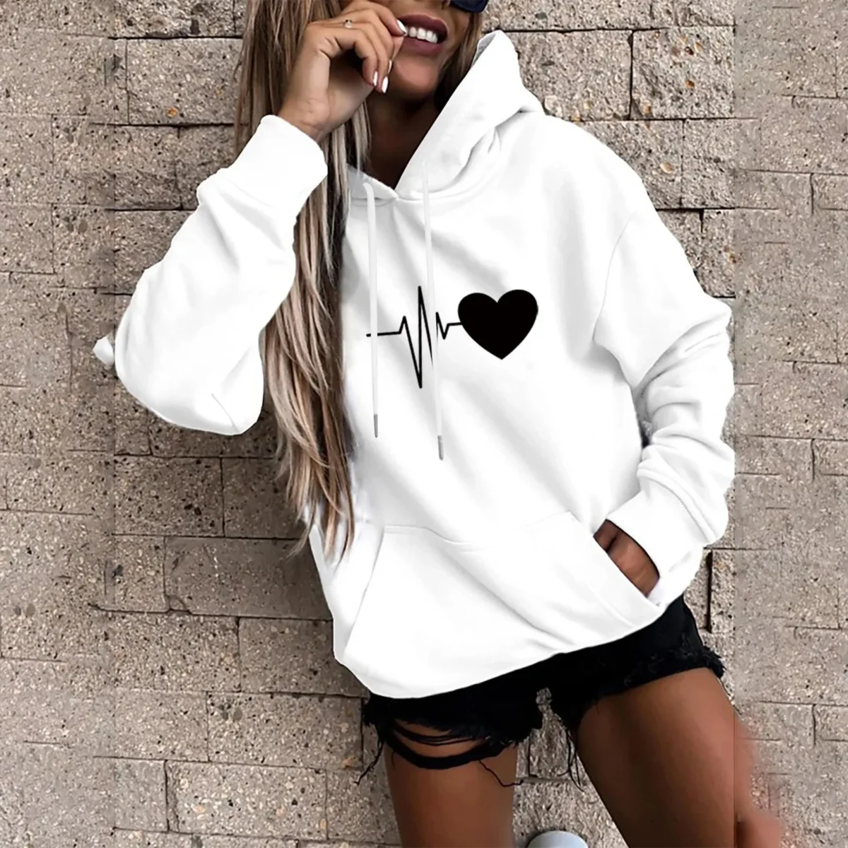 Women's Pullover Fashion Casual Fun Print Hooded Sweatshirt Loose Sports Tops Pullover - Image 5