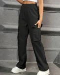 Elastic Waist Fashionable Workwear Pants High Waist Wide Leg Pants Loose Solid Color Casual Sports Pants WOMEN'S Sportswear - Image 3