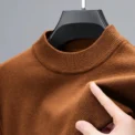 Mens Half Turtleneck Knitwear Sweater Autumn Mock Neck Sweatshirts Solid Color Pullover Streetwear Winter Warm Knitted Sweater - Image 4