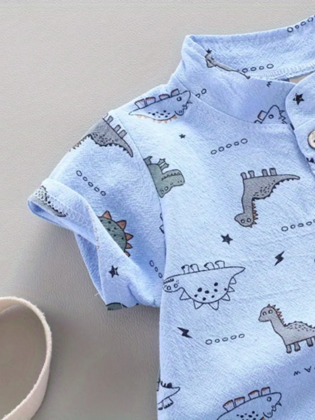 Infant and toddler summer full print small dinosaur pattern short sleeved shorts set, outdoor standing collar shirt, fashionable - - Image 4
