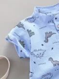 Infant and toddler summer full print small dinosaur pattern short sleeved shorts set, outdoor standing collar shirt, fashionable - - Image 4