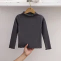 Children Clothing New Girls Base Shirt For Autumn and Winter Children Trendy Black Fungus Edge Solid Color Long Sleeved T-shirt - Image 6