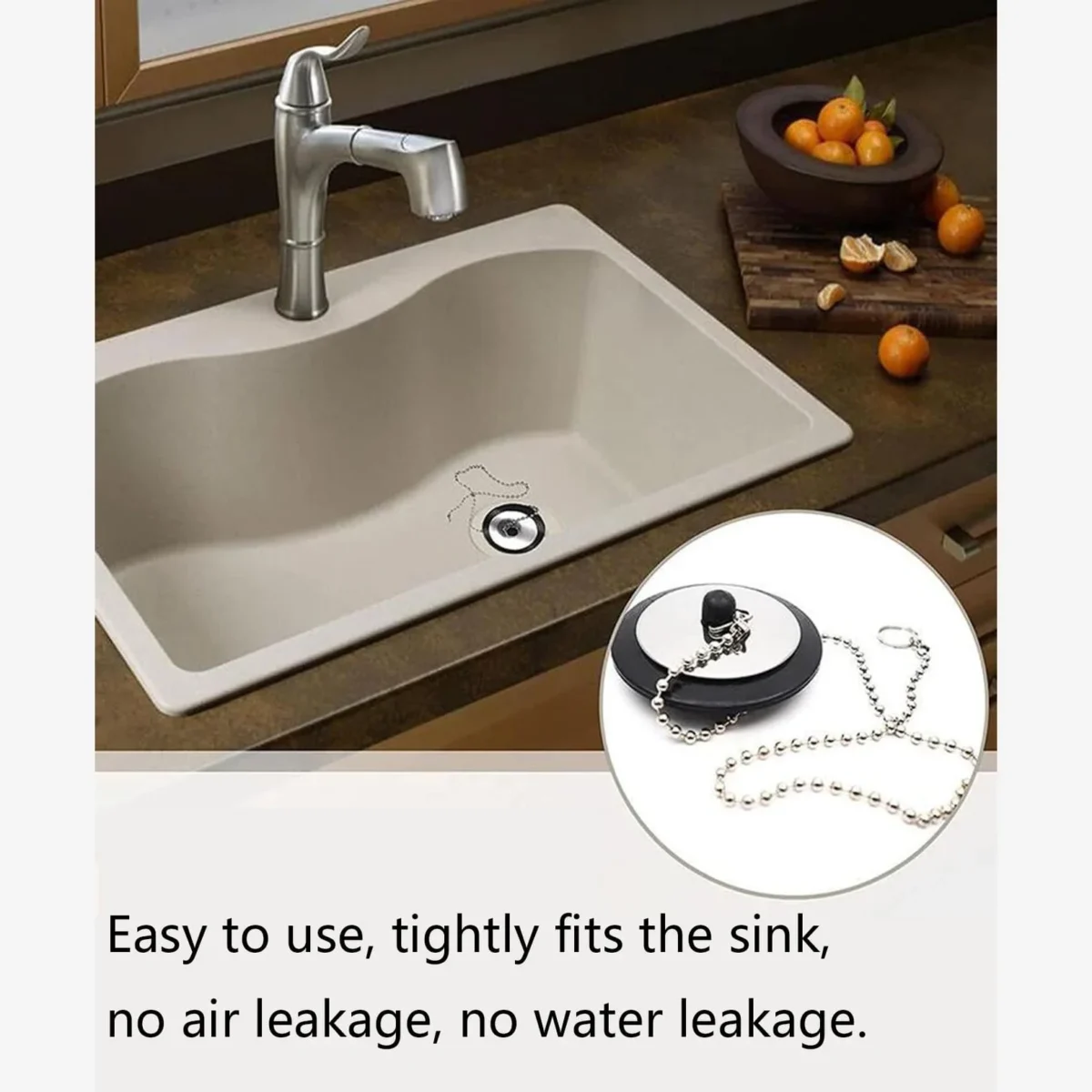 1pc Durable Rubber Bathtub Drain Stopper With chain Sink Plug Strainer, Lightweight And Sturdy For Bathroom & Kitchen - Image 2