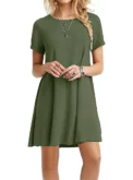 Women Mini Dress Summer Casual Boho Beach Dresses Solid Color O-Neck Short Sleeve Party A-Line Dress