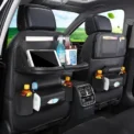 Car Seat Back Organizer with Foldable Table Tray  Leather Storage Organizer with Pockets Kick Mats Seat Interior Accessories