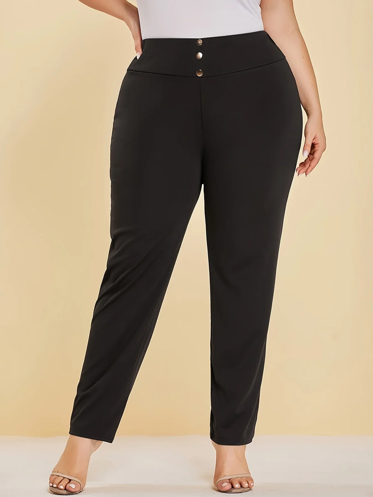 Autumn and winter new women's plus size knitted fabric casual models slit design straight trousers - Image 3