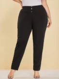 Autumn and winter new women's plus size knitted fabric casual models slit design straight trousers - Image 3
