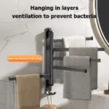 No Drill Bathroom Towel Rack Rotatable Black Corner Shelves Wall Mounted Shower Storage Rack Stainless Steel Kitchen Shelf Coat - Image 3