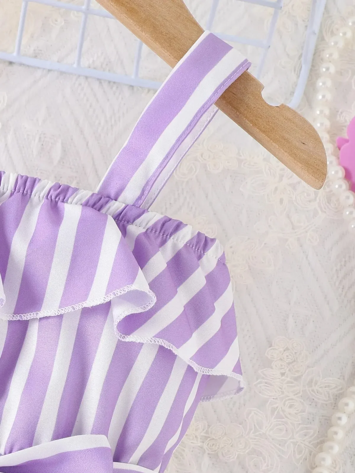 Summer Baby Girl New Foreign Style Sweet And Cute Belt Belt Purple Stripes Comfortable Breathable Holiday Seaside Style - Image 4
