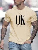 Men's 100% Pure Cotton Short Sleeved T-shirt, Round Neck Top, Letter Pattern Print, Comfortable, Casual, Summer, Loose Size