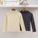 Children Clothing New Girls Base Shirt For Autumn and Winter Children Trendy Black Fungus Edge Solid Color Long Sleeved T-shirt - Image 2