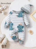 Winter Newborn Infant Baby Boys Romper Bear Print Long Sleeve Button Up Front Rompers Kids Onepiece Soft Fashion Baby Clothing - Image 3