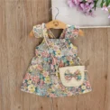 (Girls 0-3 years old)New Summer Girls Dress Halter Small Flying Sleeve Ruffled Flowers Full Print + Crossbody Bag A-line Dress - Image 3