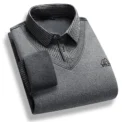 Men's Fleece Lined Sweater Polo Collar Pullover Tops Fake Two Piece Fashion Business Causal Pullovers Thick Winter Clothes - Image 2