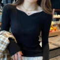 ITOOLIN Women Slim V-Neck Bottoming Sweater Autumn Winter For Women Casual Pullovers Long Sleeve Knit Warm Office Sweater