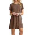 Women Mini Dress Summer Casual Boho Beach Dresses Solid Color O-Neck Short Sleeve Party A-Line Dress - Image 4