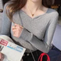 ITOOLIN Women Slim V-Neck Bottoming Sweater Autumn Winter For Women Casual Pullovers Long Sleeve Knit Warm Office Sweater - Image 5