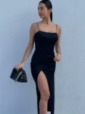 Nibber red black New year christmas party long dresses women spring Basic bodycon lace up stretch Slim midi dresses femme - Image 6