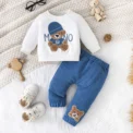 Terno For Kid 3-24Months Casual Cartoon Bear Long Sleeve tee and Navy Pants Outfit Toddler Infant Clothing Set Kids Wear - Image 6